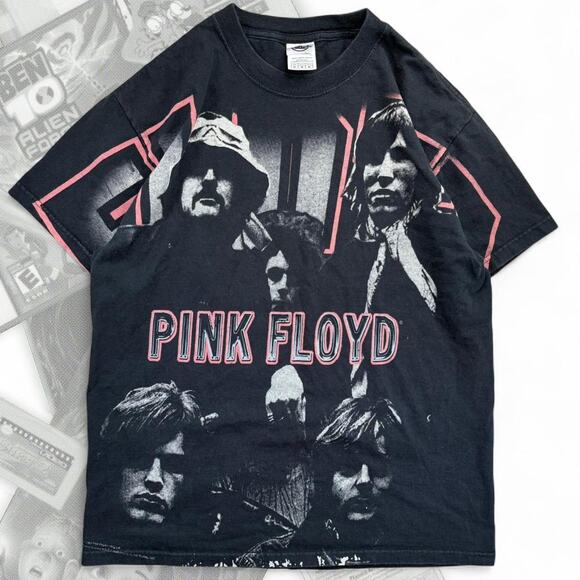 Vintage Black All Over Print Pink Floyd Band Graphic Tee - Picture 1 of 7